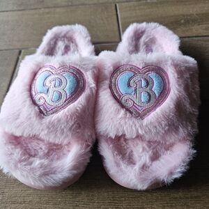 Pink Barbie Women's Fuzzy Slippers Size Large